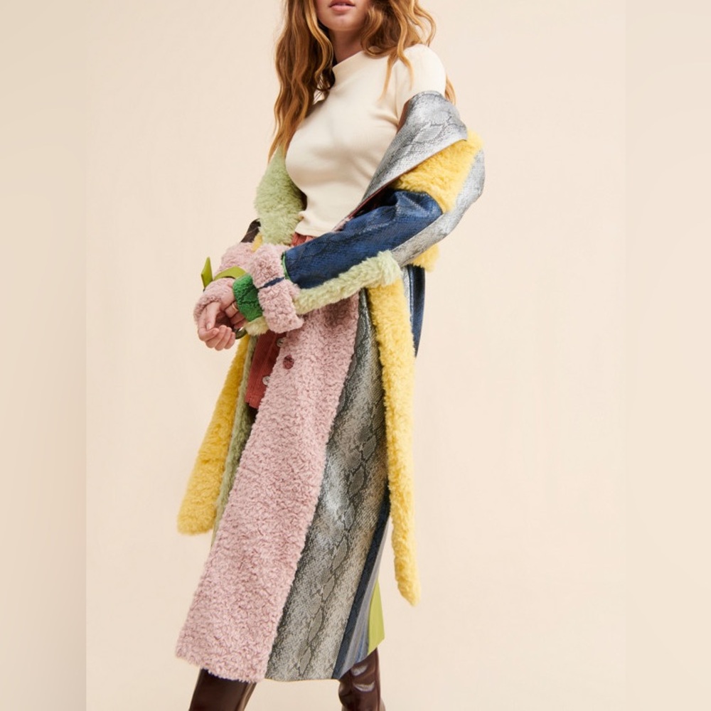Colin Locascio x Free People Pamela Patchwork Lg Faux Snakeskin Long Belt Trench - Picture 5 of 16